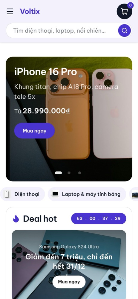 Mẫu website cửa hàng trên điện thoại